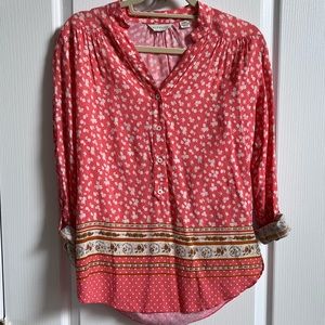 Anthropologie Coral Floral Print Blouse